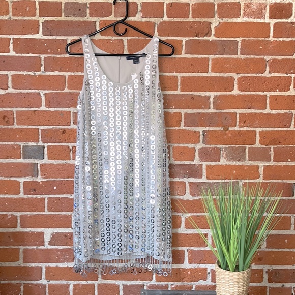 French Connection Dress Mini ‘Cindy Sparkle’ Scoop Neck Silver Size 6 - Picture 2 of 9